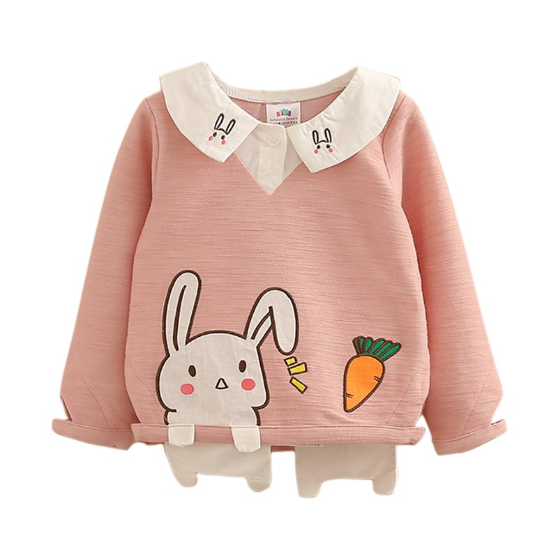 Stylish girls' fall/winter sweater with whimsical carrot rabbit motif, soft and warm for playful toddlers
