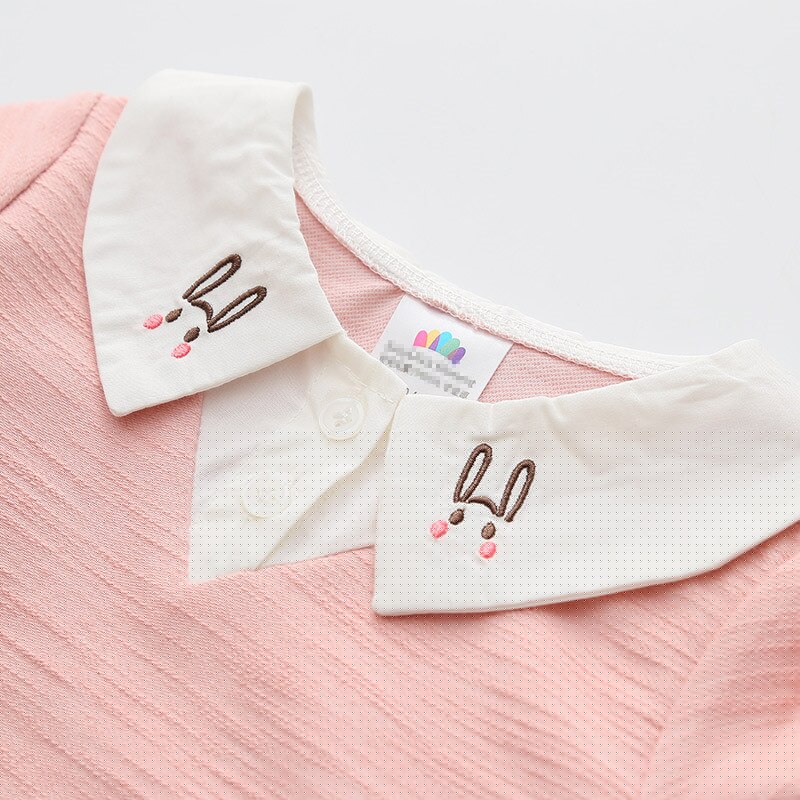 Kids' long-sleeve sweater in pink with cute carrot rabbit detail, comfortable cotton blend for girls' everyday wear