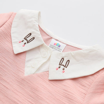 Kids' long-sleeve sweater in pink with cute carrot rabbit detail, comfortable cotton blend for girls' everyday wear
