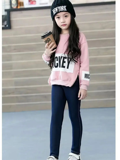Girls' fall winter denim leggings, warm & stylish with a cozy feel. Perfect everyday children's pants.