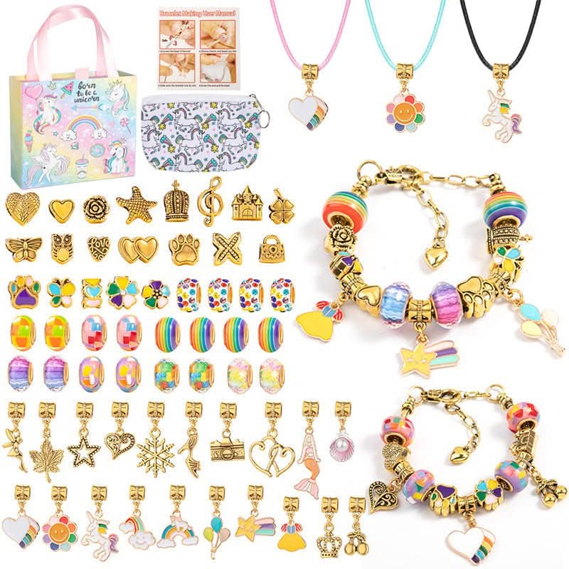 Kids activity gift for girls: Creative Jewelry Making Kit with various sparkling charms for unique bracelets.