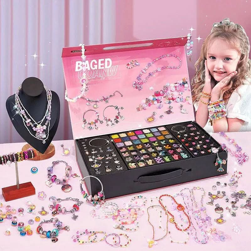 DIY jewelry making kit for kids, packed with colorful beads & sparkling charms for endless creative fun.