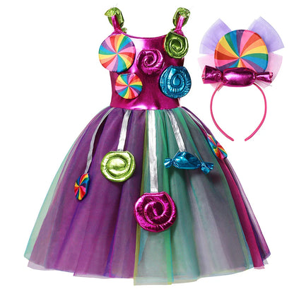 Adorable girls crochet party dress featuring a candy-themed palette and comfortable fit.