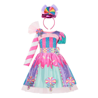 Girls' special occasion dress: unique crochet top, bright candy colors, includes headband.