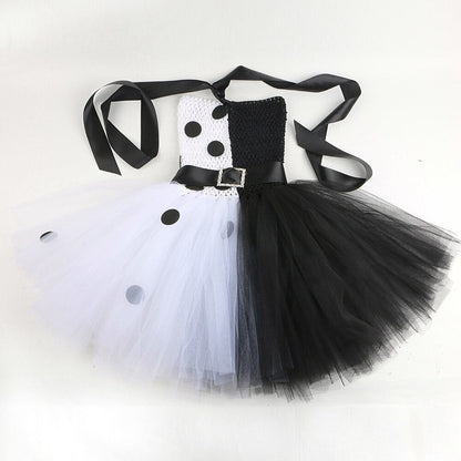 Full length image of Girls Dalmatian Halloween costume dress, comfortable and stylish for play