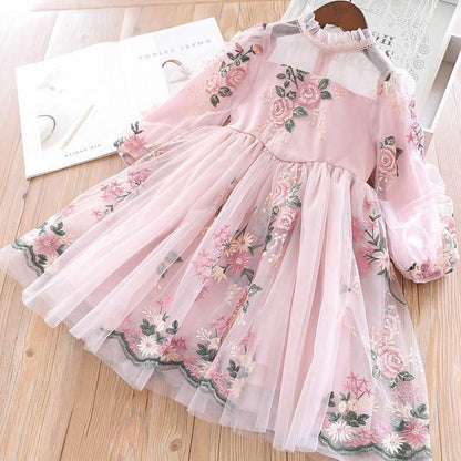 A collection of girls' sequin long sleeve princess dresses in various colors, suitable for children's parties.