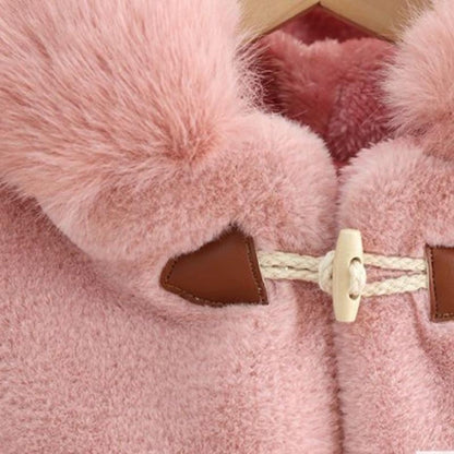 Toddler girl's chic faux fur hooded short cloak, warm winter jacket for kids