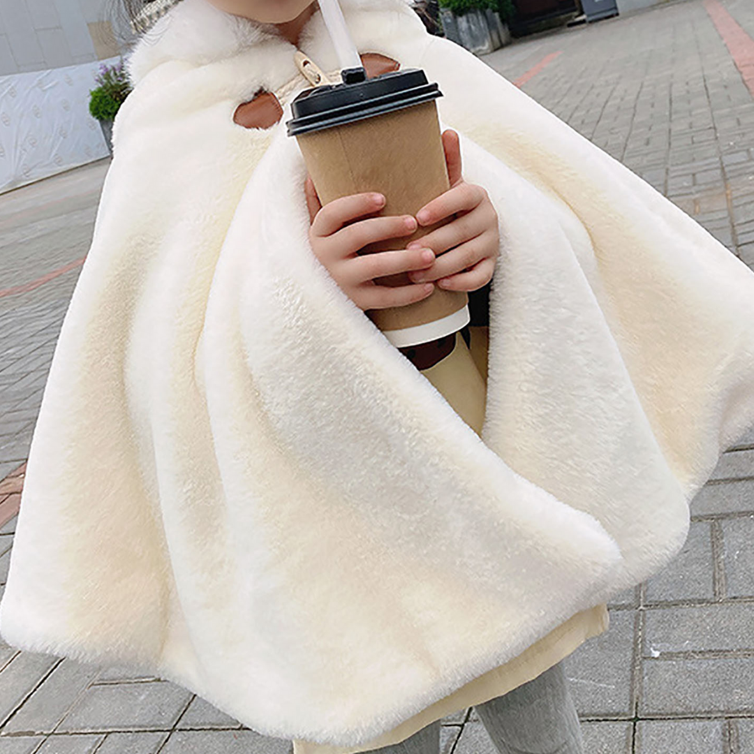 Girls' outerwear: a charming faux fur hooded short cloak, great for fall winter collection