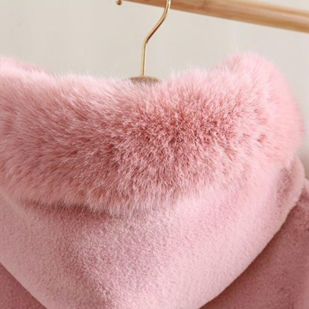 Warm and elegant girls' faux fur short cloak with hood, a must-have toddler winter jacket