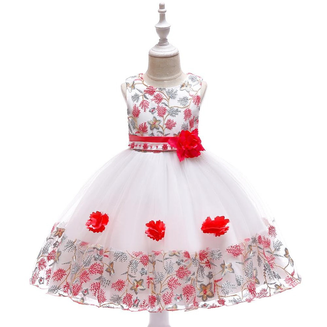Girls' Embroidered Floral Princess Dress, perfect for parties and weddings.