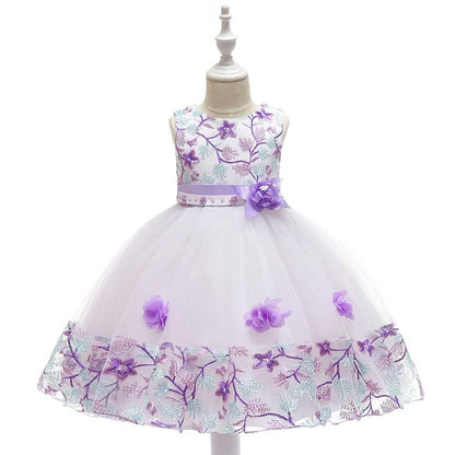 Elegant flower girl dress with floral embroidery, perfect for weddings and parties.