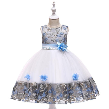 Kids' embroidered floral party dress, a charming choice for young girls' celebrations.