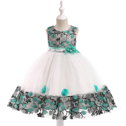 Formal girls' wear: an embroidered floral princess dress for weddings & celebrations.