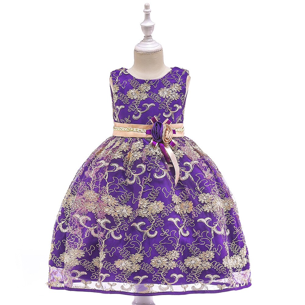 Girls' elegant knee-length embroidered party dress, ideal for any special occasion.