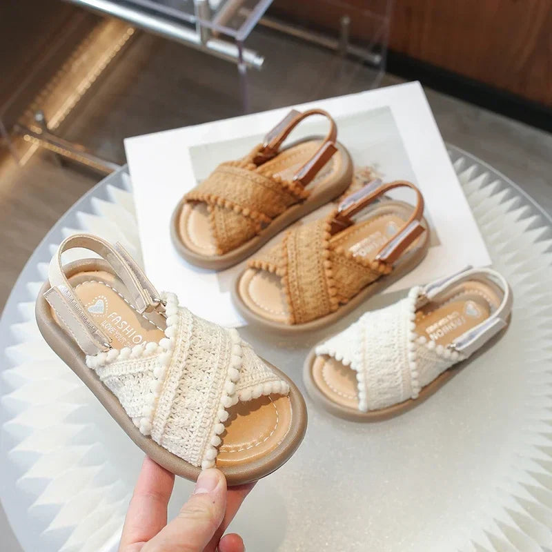 Kids beach shoes: big girls' comfy ethnic style sandals, soft sole & hook loop fastening