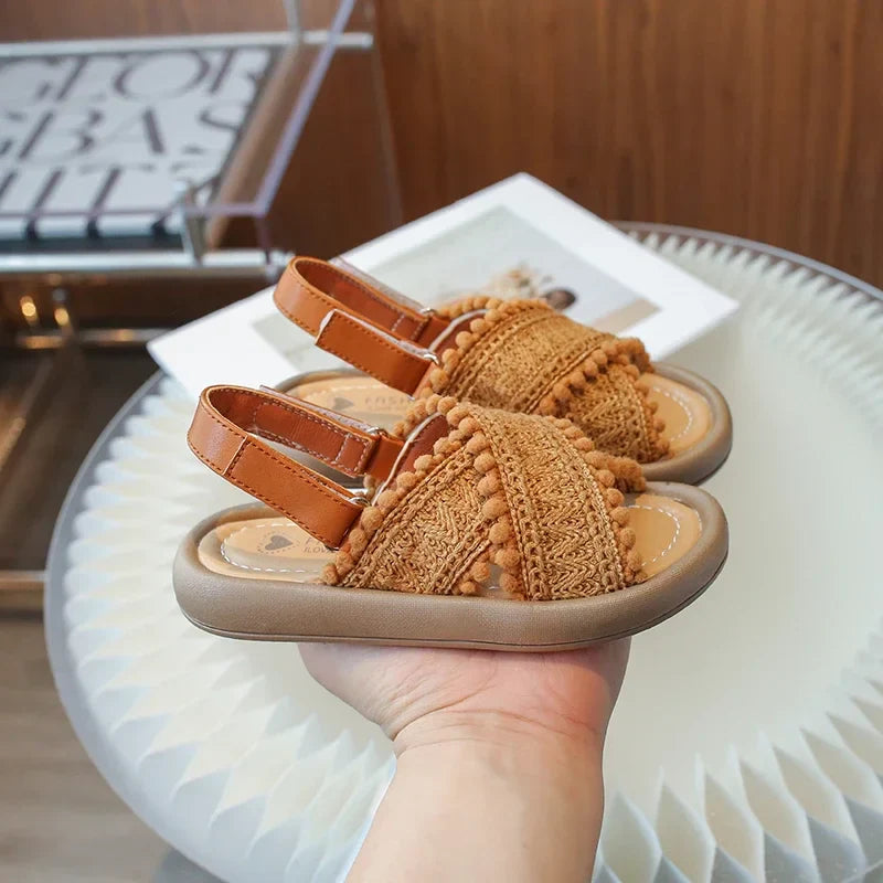 Comfortable ethnic style open toe sandals for toddler girls, perfect for summer beach