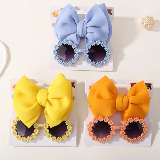 Girls' fashion sunglasses and bow headband set, kids UV protection summer accessory pack