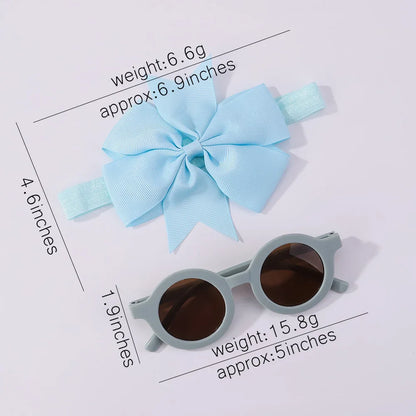 Children's summer fashion set: cute sunglasses and a colorful bow headband for girls