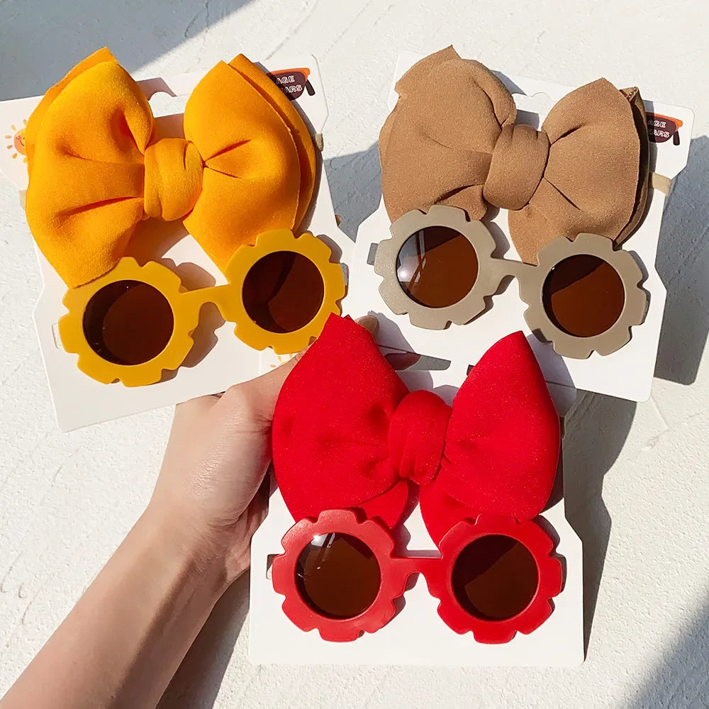 Girls' practical and stylish sunglasses paired with a fancy bow headband, summer essential