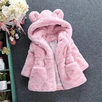 Girls' white faux fur jacket with a delicate bow detail, princess style winter coat for toddlers