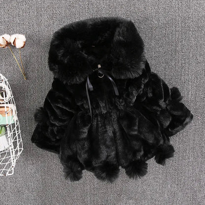 Stylish girls' white faux fur winter princess jacket, perfect for any special occasion, kids fashion