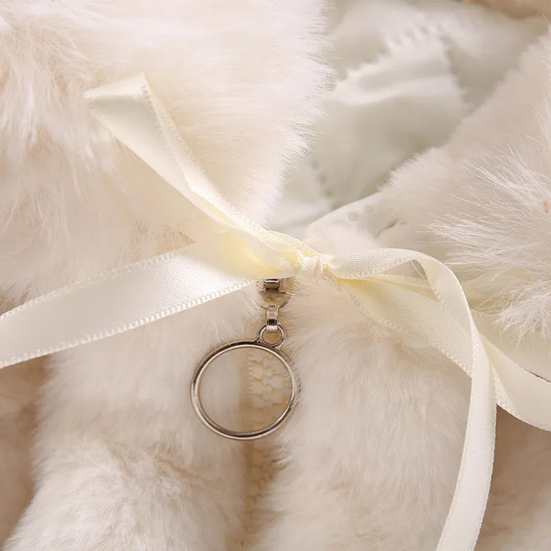 White faux fur winter princess jacket, windproof and warm, essential kids outerwear for girls