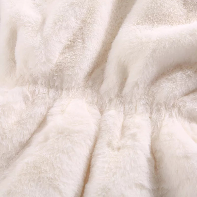 Girls' extra soft white faux fur winter princess jacket, anti-pilling, cozy kids outerwear
