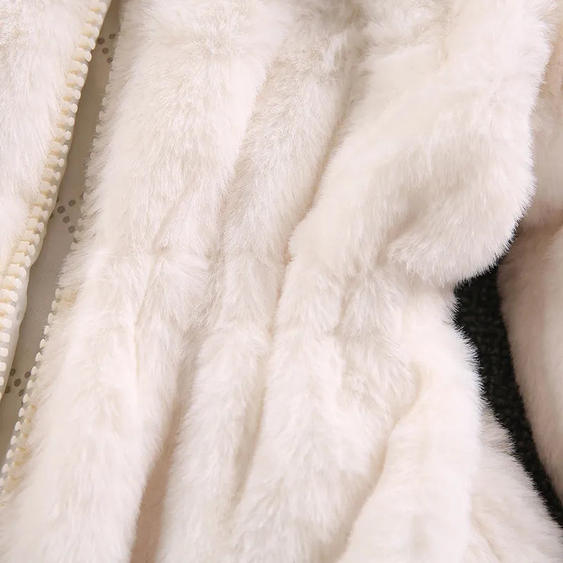 Girls' faux fur princess jacket, white, open front, showcasing soft lining, stylish kids winter coat