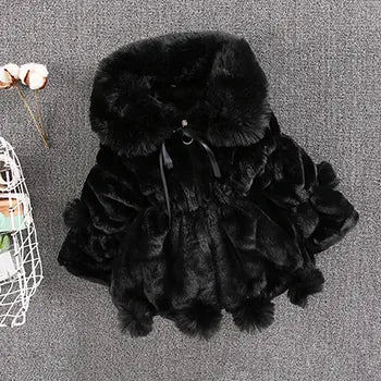 Girls' insulated faux fur jacket, white, perfect for winter, warm toddler coat, princess style