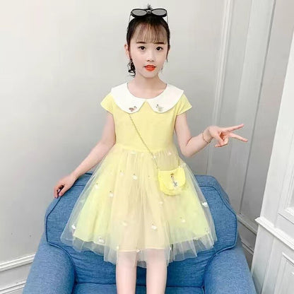 Girls' traditional floral cheongsam dress & matching bag. Chinese style, perfect for children's parties.