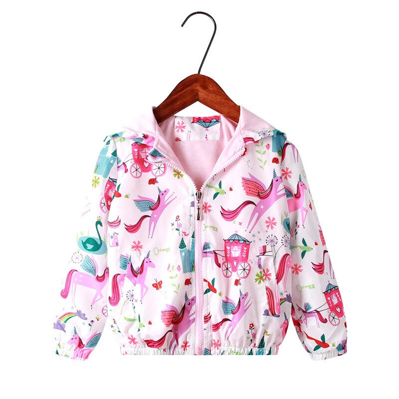 Girls' hooded windbreaker jacket with multicolored floral graffiti, perfect for toddler outerwear