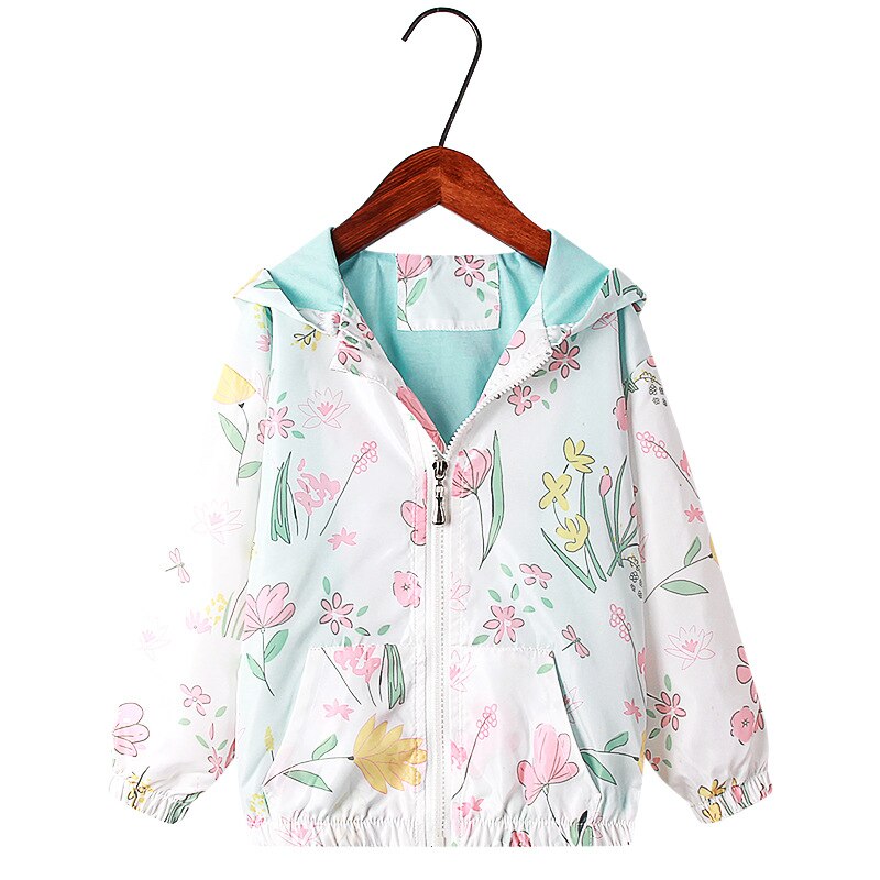 Girls' fashion: floral graffiti hooded windbreaker jacket with elastic cuffs for toddlers