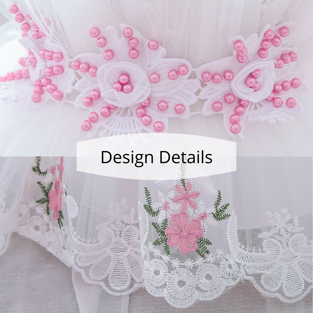 Beautiful floral lace girls' dress with a large bow, ideal for princesses' parties and events