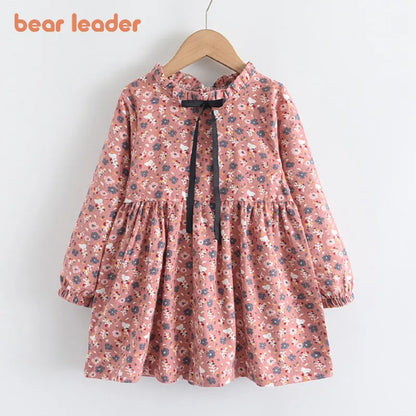 Toddler girl in a beautiful floral long sleeve princess dress, perfect for spring or autumn casual outings.