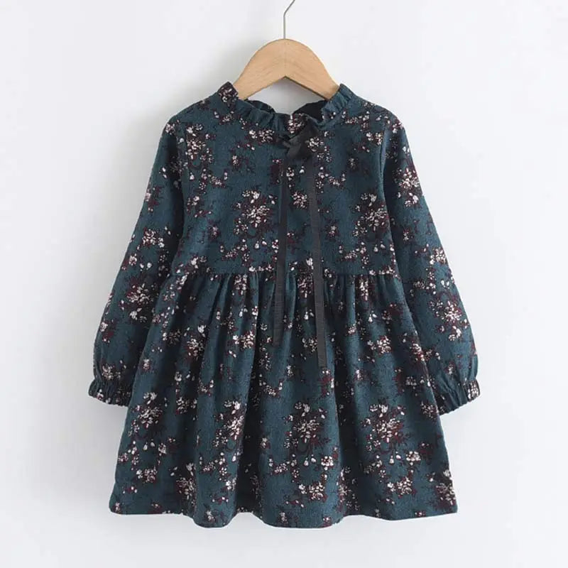 Girls autumn dress: a long sleeve floral princess dress, great for casual wear and children's apparel.
