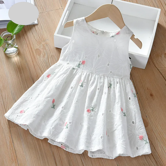 Girls Floral Sleeveless Princess Dress, pink flowers, perfect for summer parties, ages 2-6Y