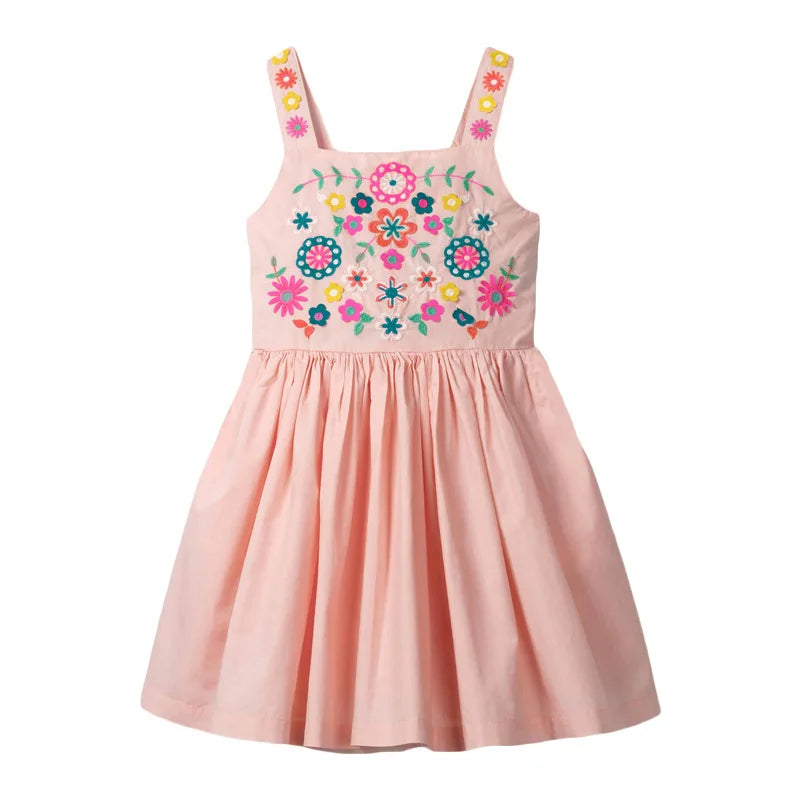 Girls' floral summer beach dress, playful sleeveless cotton a-line for toddlers
