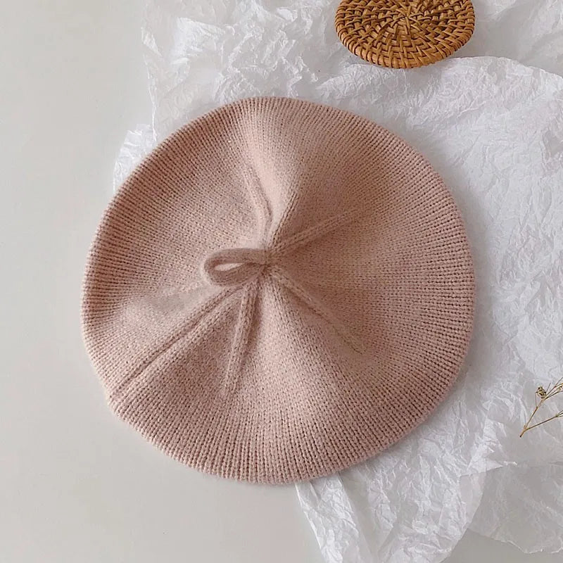 Girls' French beret hat, soft knit winter accessory, adorable and warm for kids