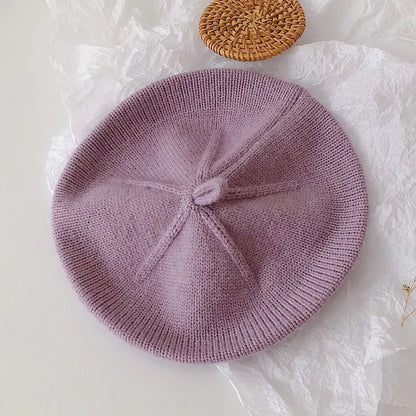 Cute knit beret for toddler girls, French style with a bear ears design, autumn/winter hat