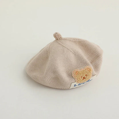 Toddler girls' French style beret, soft knit autumn/winter hat with bow detail
