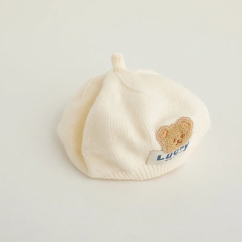 Girls' French beret hat, knitted winter accessory with adorable bear ears design