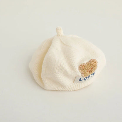 Girls' French beret hat, knitted winter accessory with adorable bear ears design