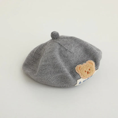 Infant knit beret hat, warm French style for winter, cozy baby headwear