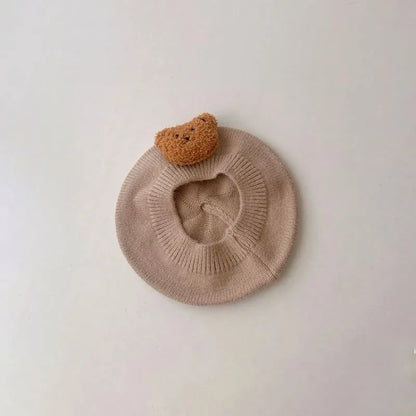 Toddler girl's winter knit beret, French style with a sweet bow, warm kids fashion