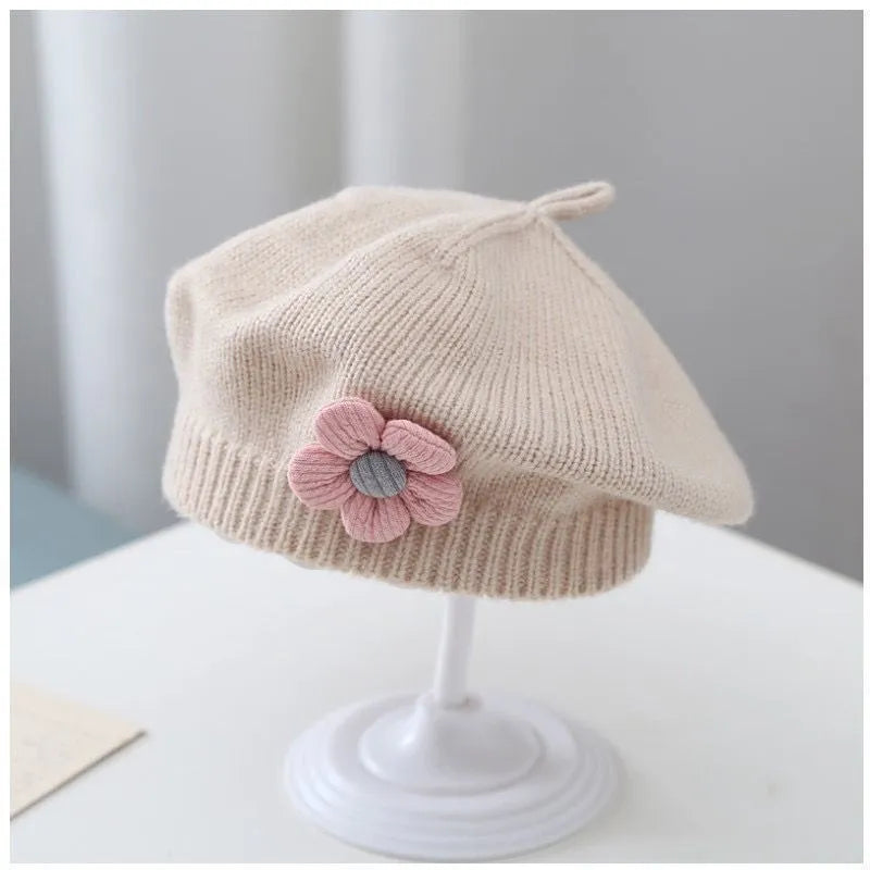 Infant beret hat, cozy knit French style for winter, warm baby accessory