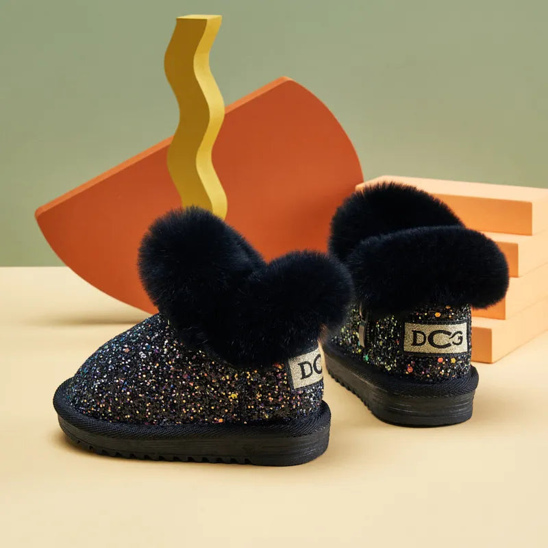 Girls' genuine leather winter boots, plush-lined, designed for warmth in snow