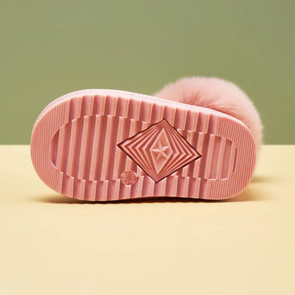 Warm girls' mid-calf genuine leather snow boots, ideal for winter, with plush interior