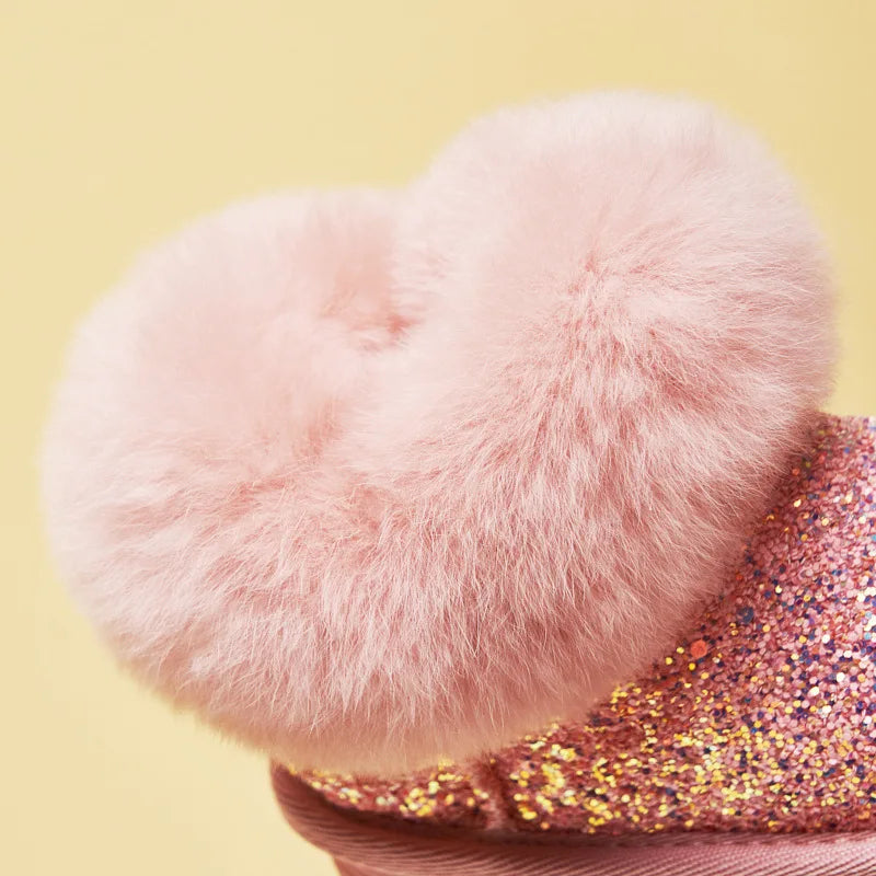 Girls' genuine leather winter boots, cozy plush lining, perfect for cold weather and snow