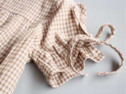 Classic gingham play dress for girls. Soft cotton, comfortable frock perfect for summer, toddlers, and baby outfits.