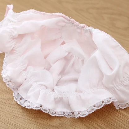 Girls' summer baby bonnet, white lace ruffles, sun protection mesh cap